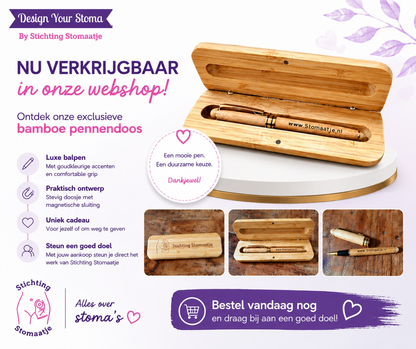 Stomaatje bamboe pennendoos
